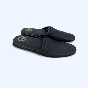 Black Full Grain Leather Slippers Cushioned Hand Turned Footwear Scuff Slide